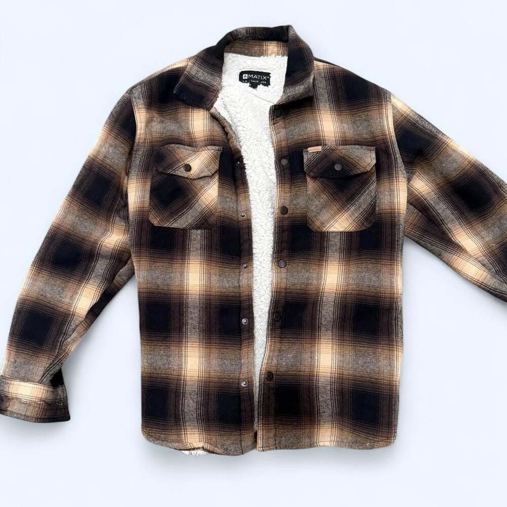 Matix Brown and Black Plaid Sherpa Lined Flannel Shirt